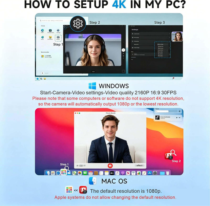 4K Webcam with USB C Adapter Privacy Cover Microphone for PC Mac Laptop | 4K UHD for Zoom/Teams. Privacy shutter, 1-sec close. Noise-canceling mic. USB-C/USB-A plug & play. Works with PC/Mac/ apps.
