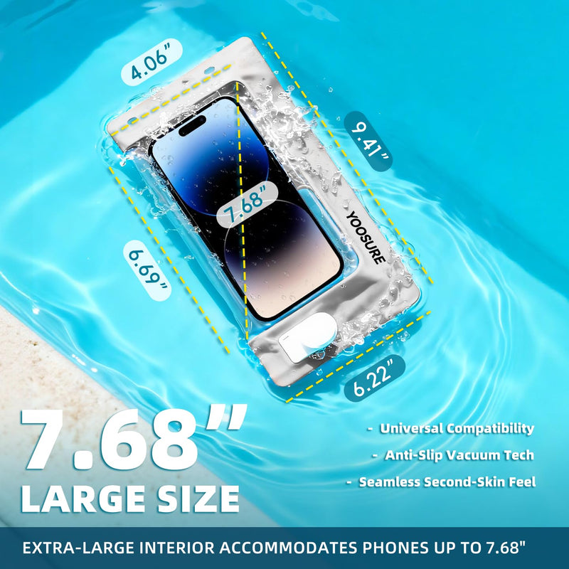 Vacuum Waterproof Phone Pouch - IPX8 Professional Cell Phone Dry Bag with Lanyard, Essential for Beach & Cruise, Universal Waterproof Case Fits All Smartphones up to 7.7" (1, White) 1