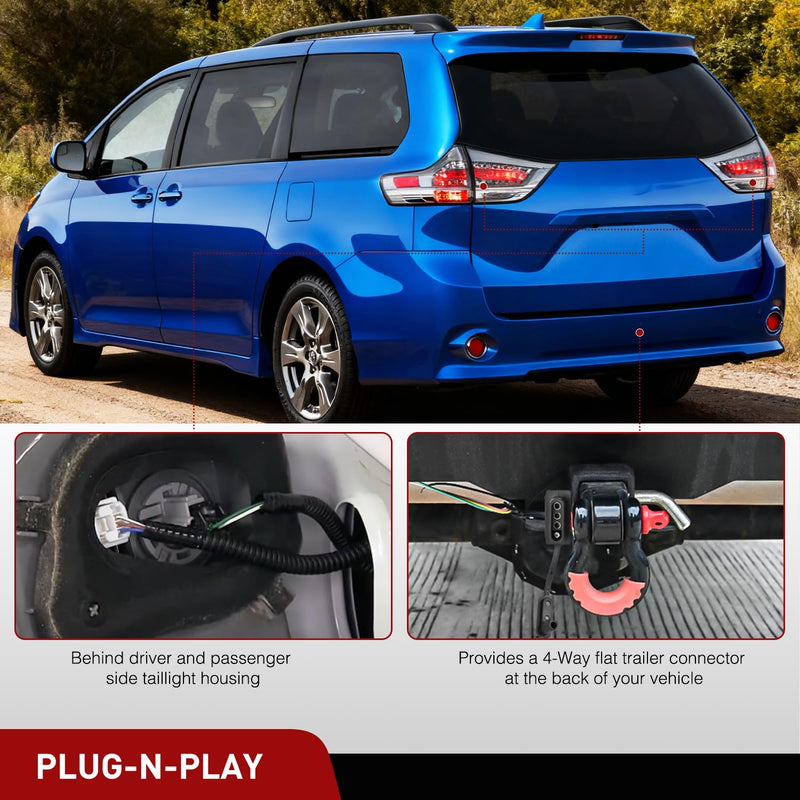 Nilight 4 Pin Trailer Wiring Harness Kit 56106 Simple Fit Tow Hitch | Vehicle Standard 4 Way Connector Custom for 2011 2012 2013 2014 Toyota Sienna, 2015 2016 2017 2018 2019 2020 Sienna SE Toyota Sienna 2011-2020