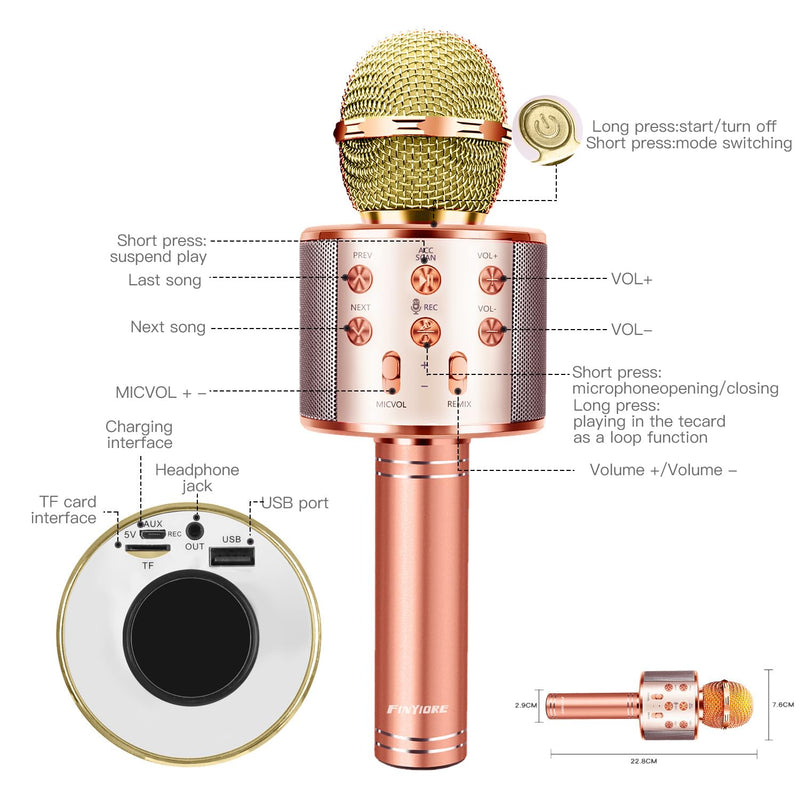 [AUSTRALIA] - Microphone for Kids Voice Change Karaoke Microphone Kids Girl Gifts Handheld Wireless Bluetooth Microphone Home Party Favor Mic Microphones Kids Christmas Birthday Gifts Rose Gold 