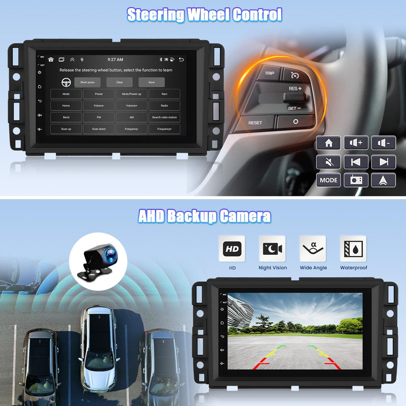 Android 15 Car Radio for Chevrolet Silverado GMC Sierra Yukon 2007-2013, 7" WiFi+GPS Head Unit,Wireless A-pple CarPlay Android Auto,4-Core 64G EQ, Bluetooth, FM/RDS Backup Cam SWC+ Canbus 2GB RAM+64GB ROM