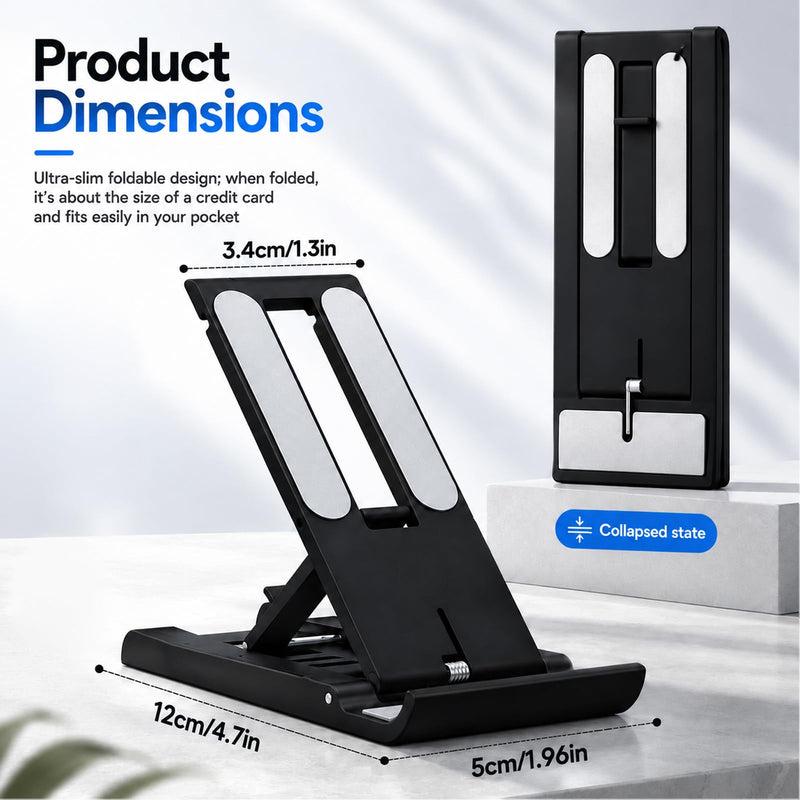 Foldable Adjustable Cell Phone Stand Holder for Desk Desktop Holder Compatible with Most Smartphones and Tablets Black
