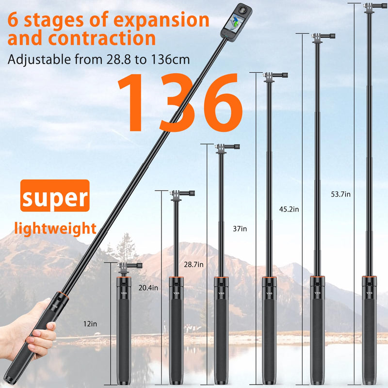 [AUSTRALIA] - VRIG Extendable Selfie Stick Tripod for GoPro Max Hero 10 9 8 7 6 5 4, DJI Osmo Action, Insta 360 One R and More Action Camera（55.1''） 55.1'' 