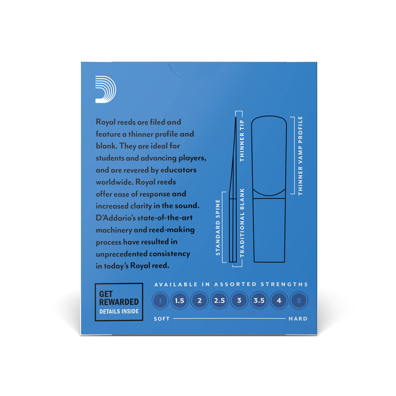 D’Addario Woodwinds - Royal Alto Clarinet Reeds - Reeds for Alto Clarinet - Strong Spine - Filed Cut - Strength 3.0