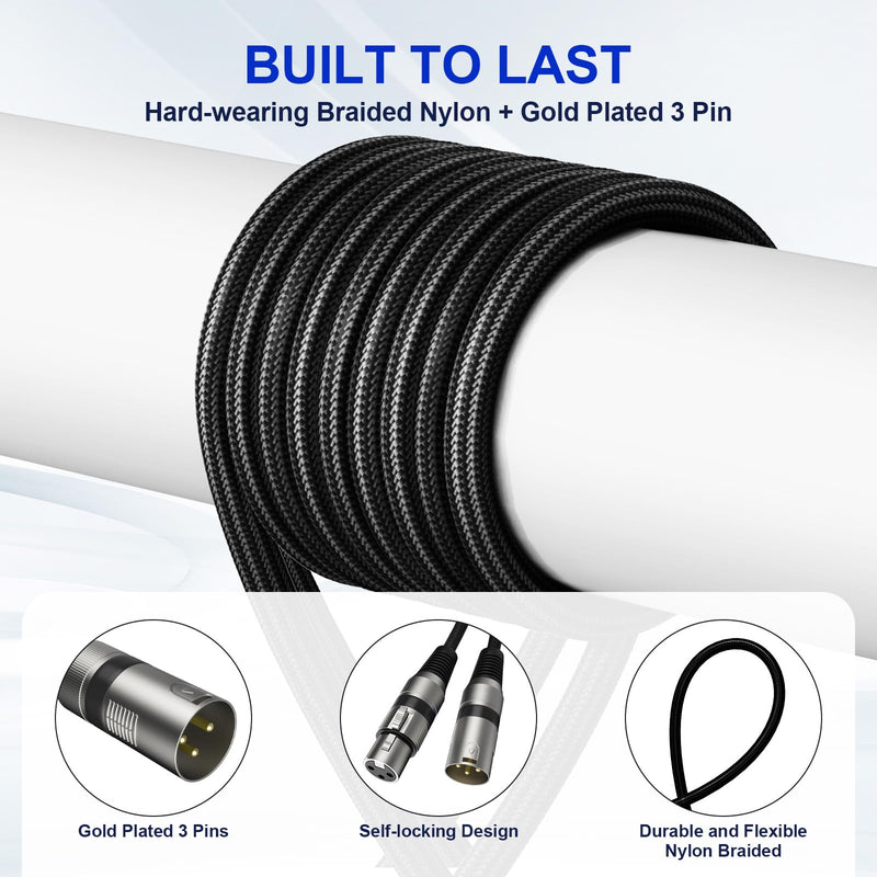 Professional 2 Pack 25FT XLR Cables, Noise Free and Long-Lasting Braided XLR Microphone Cable, All Copper Conductors Balanced Male to Female Mic Cable for Studio Monitor, Mixer, DMX, Black
