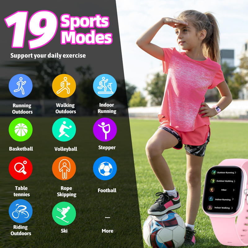 Nyonio Kids Watch with Fitness Tracker No Phone/APP Needed,19 Sport Mode,1.5" DIY Dial,IP68 Waterproof,Sleep Monitor,Pedometers,Heart Rate,Great Birthday Gift for Boys Girls Teens 6-14 (Pink) Pink