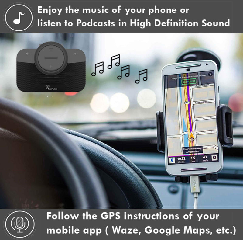 Car Speakerphone B-PRO 2 Hands-Free kit, 6W Hi-Fi Speakers, with Bluetooth Automatic multipoint Cellphone Connection