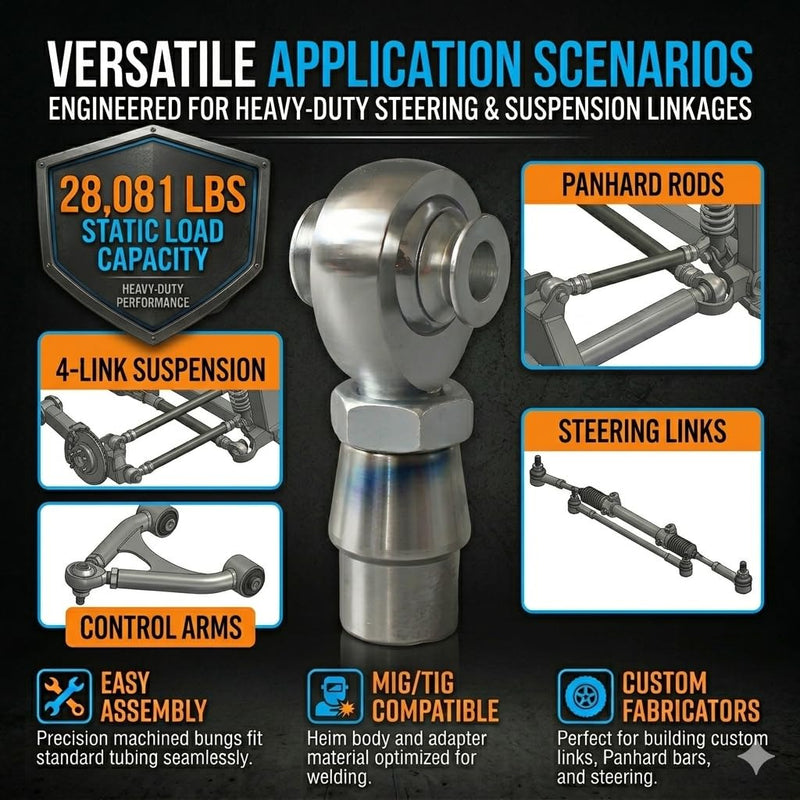[AUSTRALIA] - Heavy Duty 3/4" Heim Joints Kit, 28,081 lbs Load Chromoly Rod End Set for Panhard Bar, Traction Bars & Steering Linkage, 3/4-16 RH/LH Thread with 1.25" OD Tube Adapters & Misalignment Spacers - 1 Set 3/4-16(RH+LH) Style D 2 