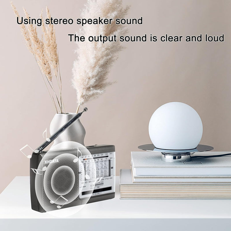 XHDATA D219 Portable AM FM Shortwave Radio Battery Operated Small Great Reception Radio with Good Sound,Earphone Jack for Gift Elder,Home,Child [Sliver] Sliver