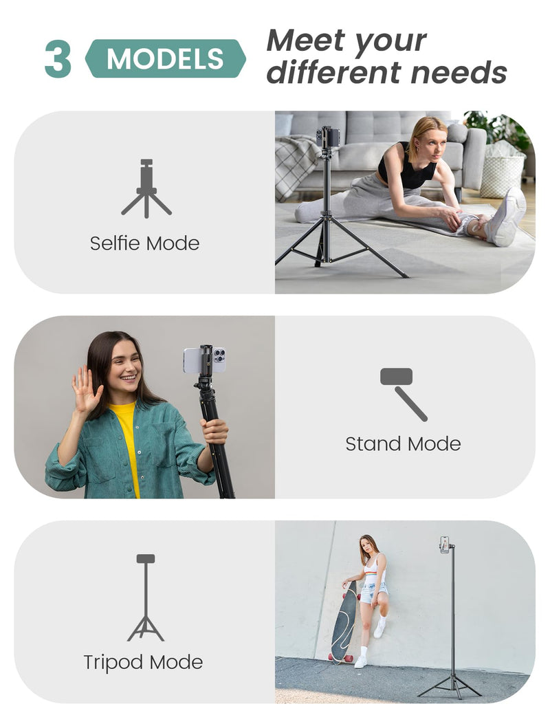 [AUSTRALIA] - 71'' Phone Tripod & Selfie Stick, Tripod for iPhone with Detachable Remote, Portable Phone Tripod Stand for Video Recording, Travel Tripod for Cell Phone, Compatible with Smartphones, DSLR 