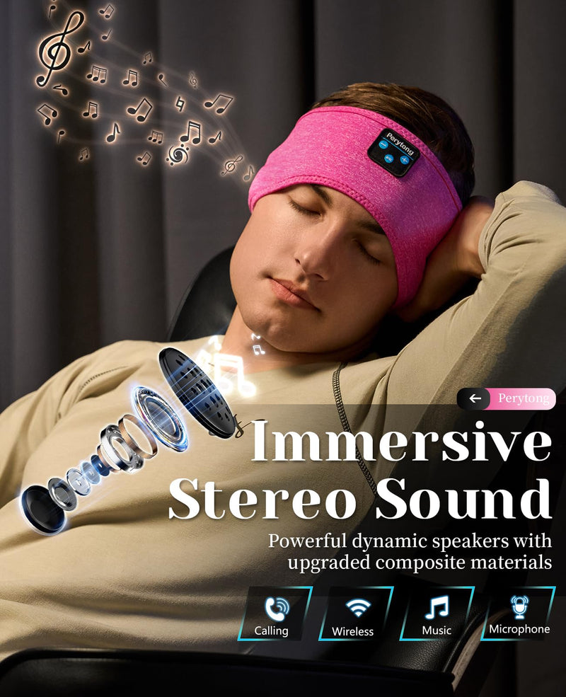 Sleep Headphones Bluetooth Headband Sleeping Headphones Headband Wireless Sleep Headband with Comfortable Earbuds for Side Sleepers, Sleeping Eye Mask for Women Men Workout Running Cool Gifts Rose Pink