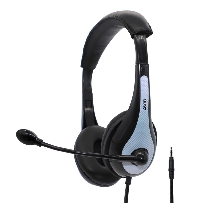 Avid AE-36 Headset in White with Adjustable Boom Microphone for School, Classroom, Education, Testing and Assessment Single