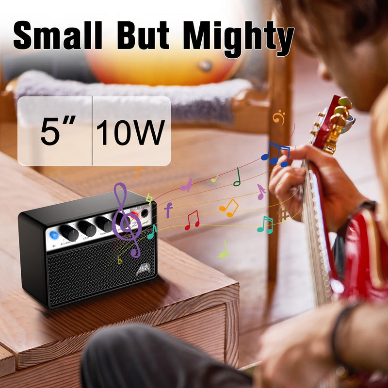 [AUSTRALIA] - AKLOT Mini Bass Amp Small Bass Guitar Amplifier 10W Portable Recharged Electric Bass Amp BT Speaker with Dual Channel & Aux in Jack Black 