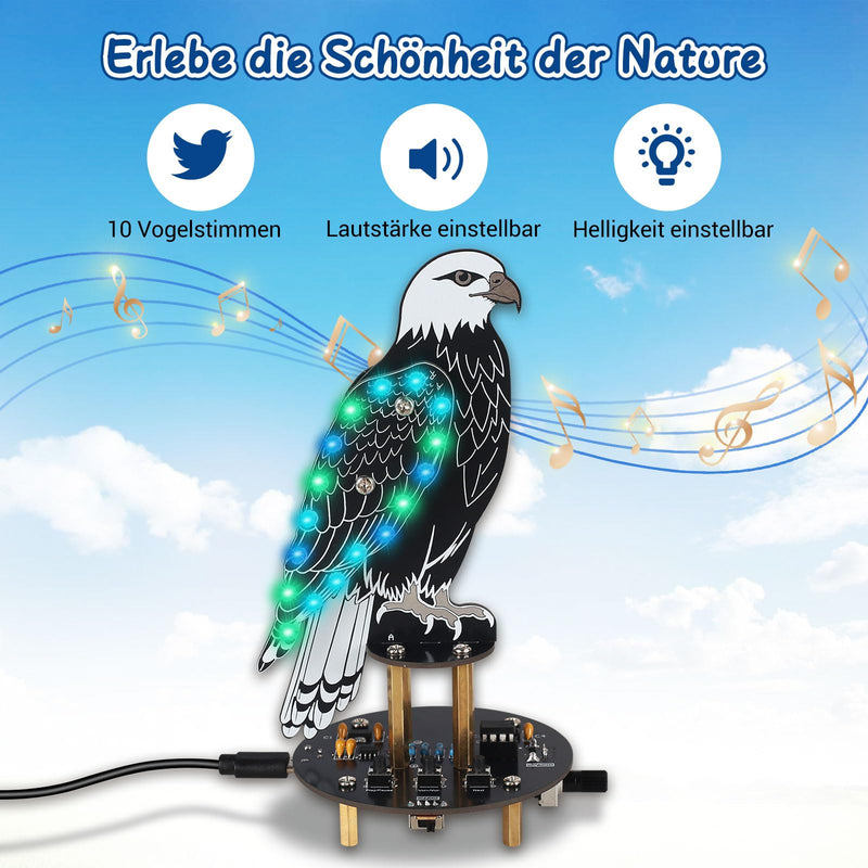 DIY Electronic Bird Singing Soldering Kit, Creative Soldering Project Kit with Bird Shape, 10 Bird Voices, Slow LED Wing Flashing for Electronics Learning Gift