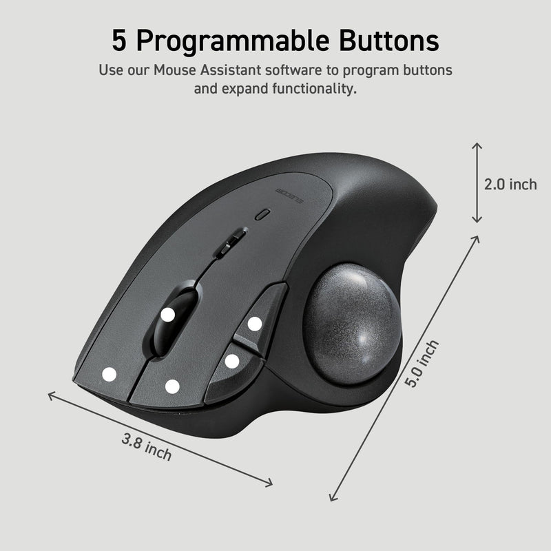 ELECOM Ergonomic Comfort Design Trackball IST Bluetooth 5.3, Super-Smooth Tracking with Roller Ball Bearing, 36mm Ball, Thumb control, Compatible for Windows, PC, Mac, iPadOS, and Android (M-IT11BRBK) Black