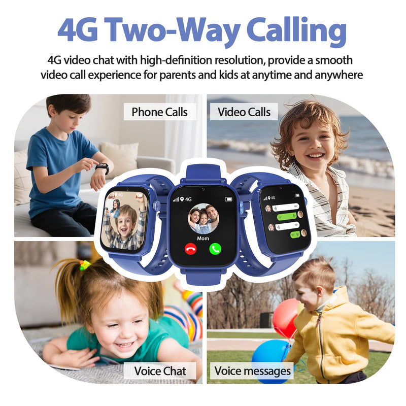 Smart Watch for kids-4g GPS Kids Phone Watch | Game Camera Pedometer Alarm Clock-Kids Watches for Girls Boys 4-12 Age Gifts Blue