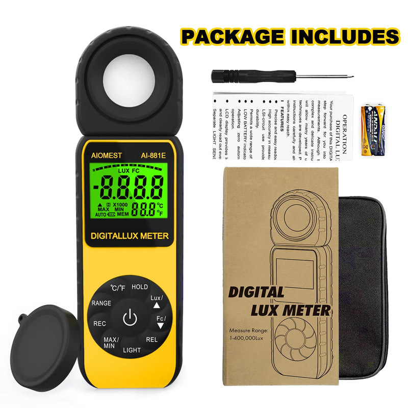 AIOMEST AI-881E Digital Light Meter, Handheld Foot Candle Meter for 0.1~300,000 Lux, Light Meter for LED Plant Grow Light, Indoor Outdoor Lights, Par Meter with 270°Rotatable Detector AI-881E (0.1~300,000Lux)