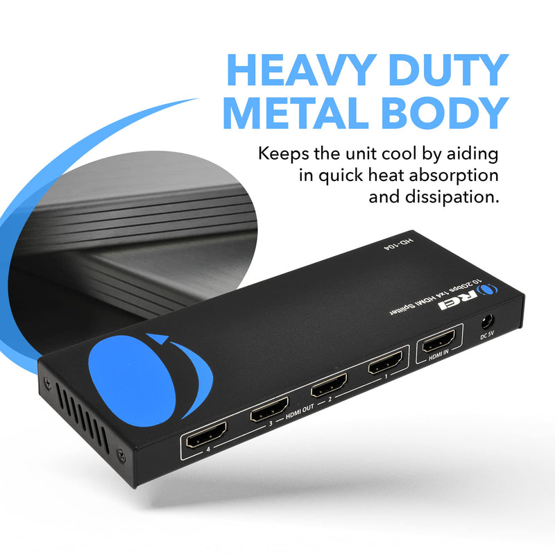[AUSTRALIA] - OREI 4K 1x4 HDMI Splitter, - 1 Port to 4 HDMI Display Duplicate/Mirror - Powered Splitter Ver 1.4 Certified for Full HD 1080P High Resolution & 3D Support (One Input To Four Outputs) - (HD-104) 