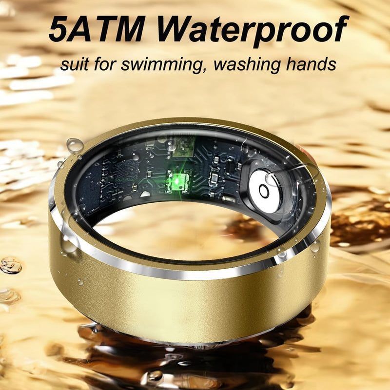 Smart Ring Fitness Tracker Heart Rate Monitor Sleep Tracker Gesture Control Fitness Rings Blood Pressure Pedometer Calories Step Counter Waterproof Health Smart Rings for Women Men with Charging Case #10 Gold