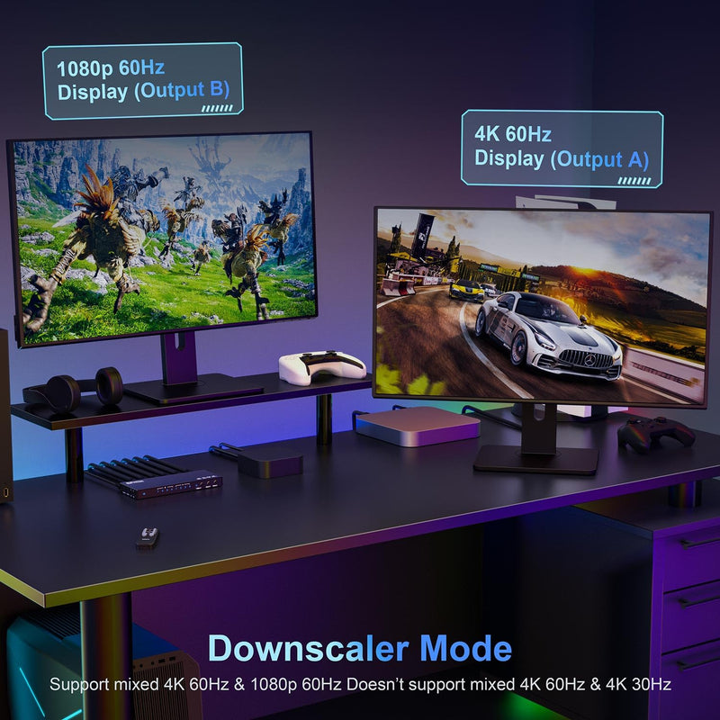 4K 60Hz HDMI Matrix 4x2, PORTTA 4 in 2 Out Switch Splitter with Toslink 3.5mm Audio Extractor, ARC, 16 EDID Modes, 4K Downscale, and IR Remote Support HDMI 2.0b HDCP 2.3/2.2 HDR 3D HDMI Matrix 4x2 with Audio Extractor