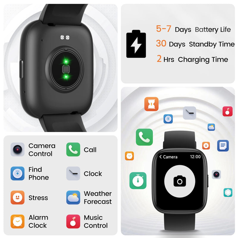 Smart Watch with Alexa Built-in, 1.83" HD Touchscreen Fitness Tracker with Bluetooth Calling, Fitness Watch with Heart Rate/Sleep Monitor, 120+ Sports Modes, IP68 Waterproof Smartwatch for Android iOS Black