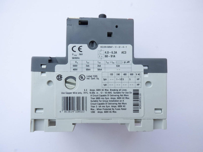 ABB MS 116-6.3 Motor Protection Switch Adjustable 690 V/AC 6.3 A Pack of 1