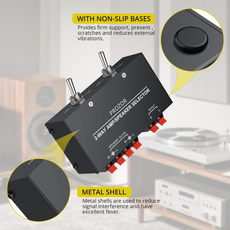 [AUSTRALIA] - PROZOR 2-Zone Speaker Switch Box, 2-Way Amp/Speaker Selector with Independent A/B Control, Passive Stereo Switcher for Amplifier and Receiver, 150W RMS per Channel, Support 4–16Ω Speakers Spring Clip 2 Zone 
