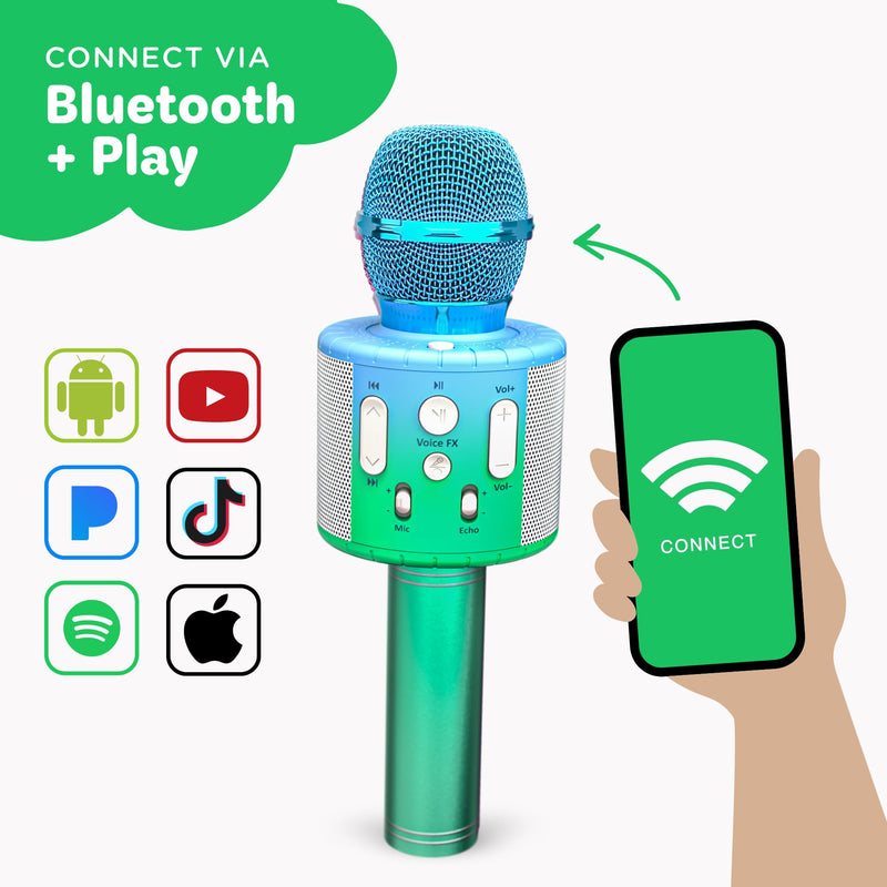 Move2Play, Kids Karaoke Microphone | Includes Pre-Loaded Songs & Bluetooth | Kids Birthday Party Gift | Toy for All Ages 2, 3, 4, 5, 6+ Year Old Girls, Boys & Toddlers Blue/Green