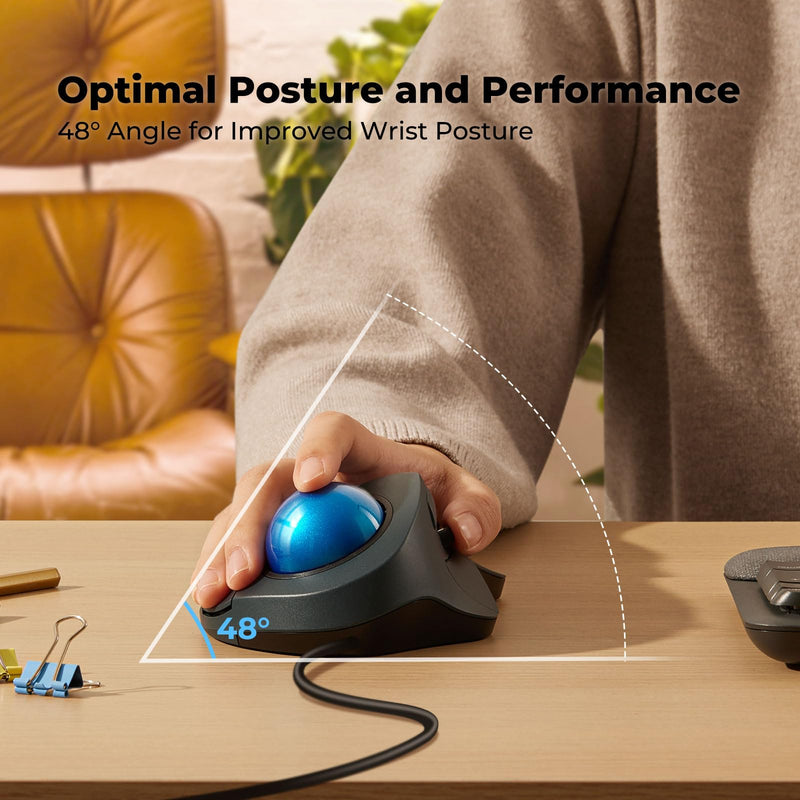 Wired Trackball Mouse for Large Hands, Ergonomic Design Reduces Wrist & Muscle Strain, Precision Tracking with Easy Index Finger Control, Compatible with PC, Laptop, Windows, Mac, Blue D-Blue