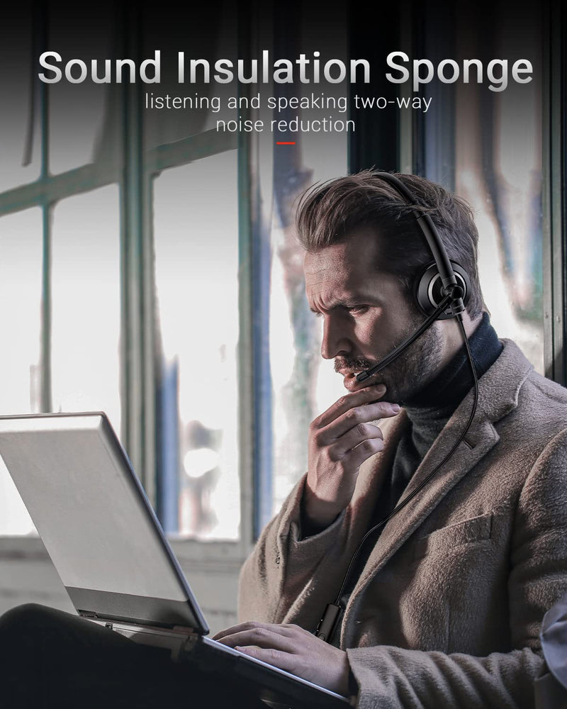 Wired Headset with Microphone for PC Laptop - 3.5mm Jack On Ear Headphones with Noise Cancelling Microphone for Boom Skype Webinars, in-line Control,Comfortable 3.5mm computer headset Black