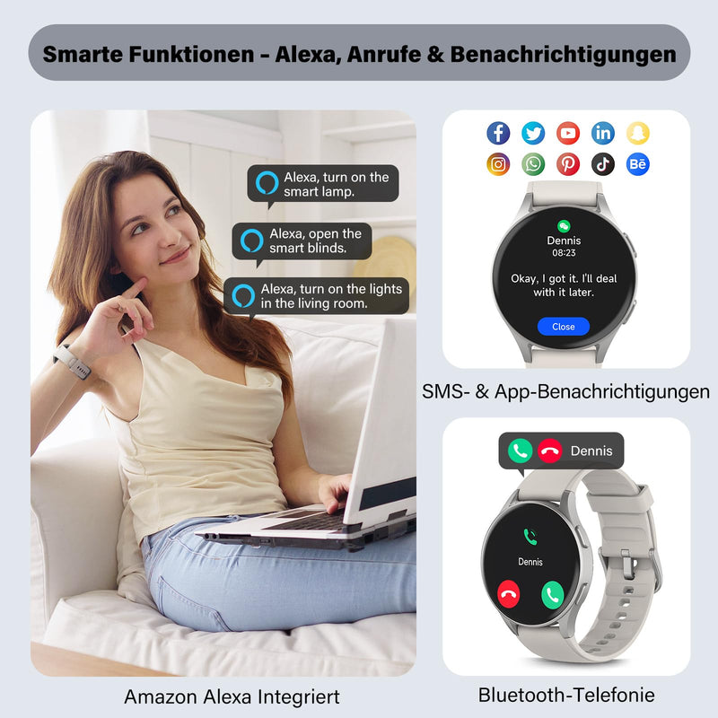 Smart Watch for Women, Built-in Alexa, GPS, HRV, VO2 Max, Blood Oxygen, Sleep & Stress Monitor, BT Calling, Compass, Altimeter, 1.32" AMOLED, Fitness & Women’s Health, Waterproof, iPhone Compatible Starlight Gray 43mm case