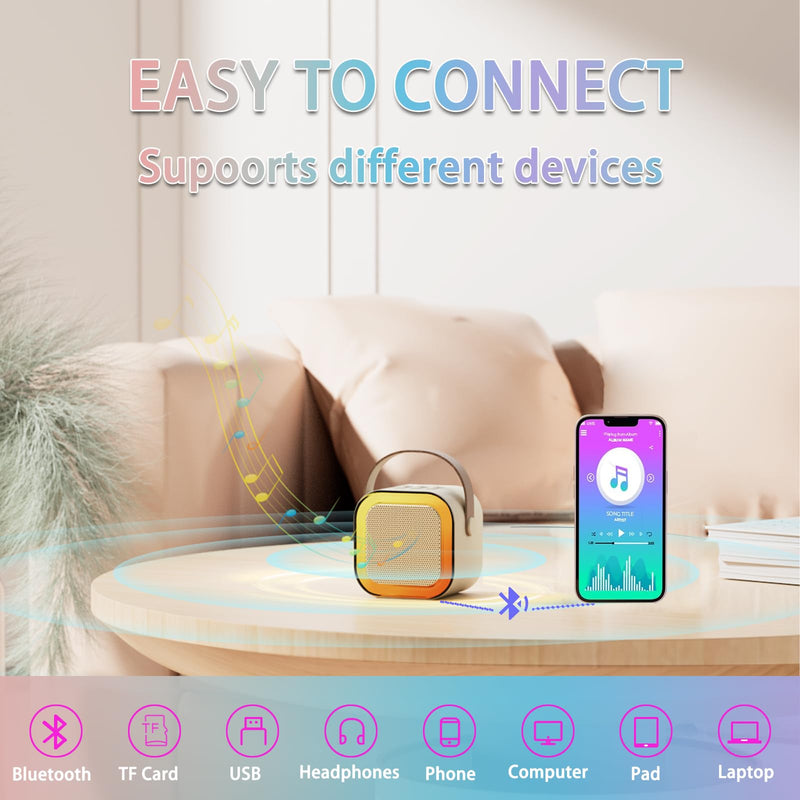 2024 Mini Karaoke Machine for Kids Adults, Portable Bluetooth Karaoke Speaker with 2 Wireless Microphones, Ideal Gifts for Girls Boys Age 4-12+, Perfect for Birthday Parties, Home, Outdoor beige