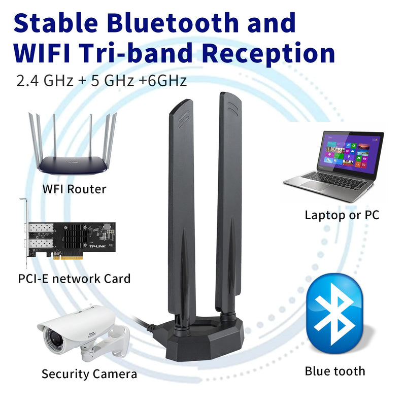 WiFi 6 6E Tri-Band 2.4GHz 5 GHz 6GHz Magnetic Base RP-SMA Antenna Boosts Signal for PC Desktop Computer Bluetooth Card WiFi 6E Card Gaming Motherboard