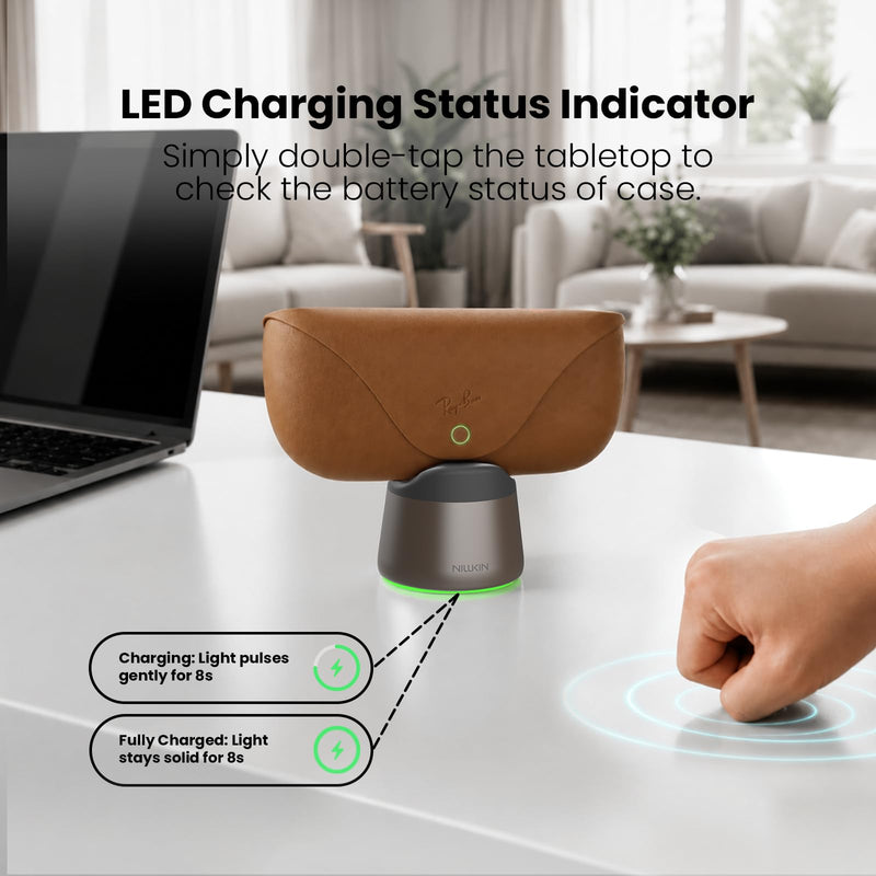 Nillkin RayDock Charging Stand for Ray-Ban Meta Glasses Case (Gen 1 & 2) | Aluminum, LED Light Charging Dock, Stable Anti-Slip, Smart Glasses Accessories, Display for Home & Office, Brown