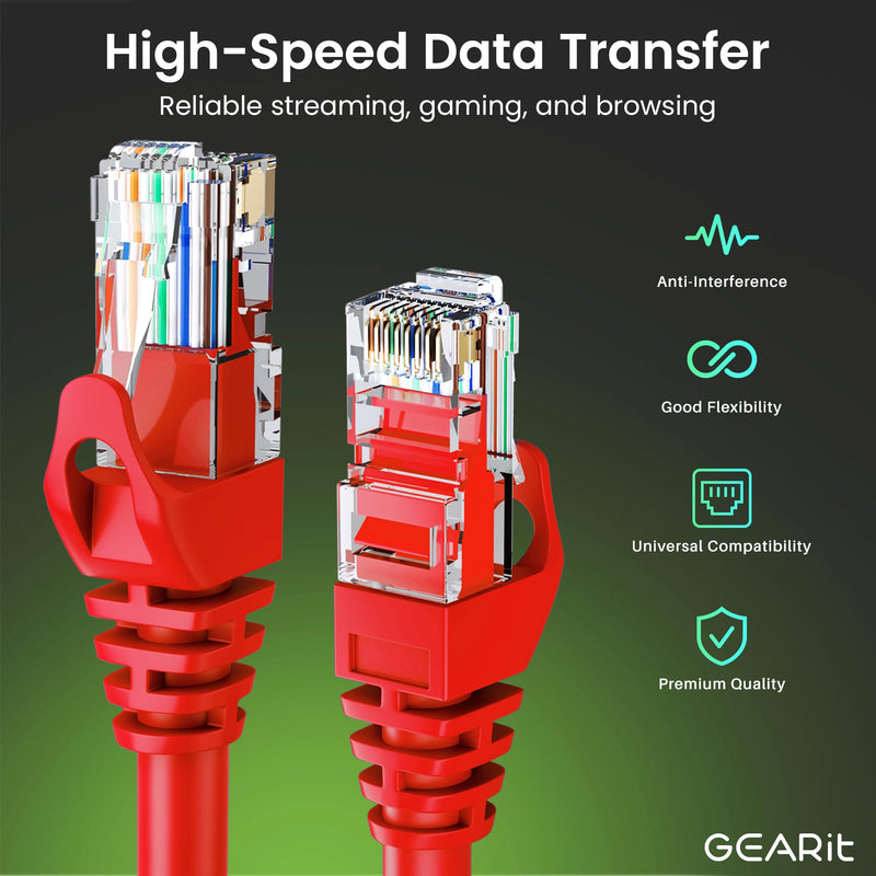 GEARit 20-Pack Cat6 Patch Cable 2 Feet Cat 6 Ethernet Cable Snagless Flexible Soft Tab - Premium Series - Red