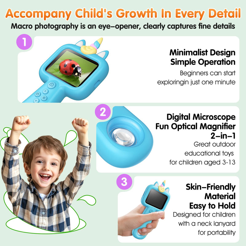 [AUSTRALIA] - Pocket Microscope for Kids, 2.4" Screen 600X Portable Digital Microscope Handheld, STEM Educational Science Kit Toys for Age 3 4 5 6 7 8 9 10 11 12 13 Years Old Kids Christmas Birthday Gifts 