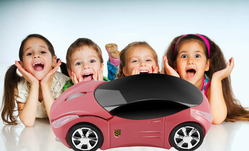 Cool 3D Sport Car Shape Mouse 2.4GHz Wireless Mouse Optical Ergonomic Gaming Mice Mini Small Office Mouse with USB Receiver for PC Laptop Computer for Kids Girls,1600DPI 3 Buttons(Pink) pink