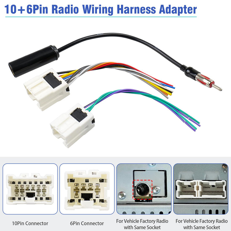 Radio Wiring Harness Kit for Nissan Altima Sentra Frontier Xterra Murano Quest Titan Pathfinder, Car Stereo Wire Harness Antenna Adapter Compatible with Infiniti Q45 G20 I30 QX4 10+6P Harness+Antenna for Nissan/Infiniti