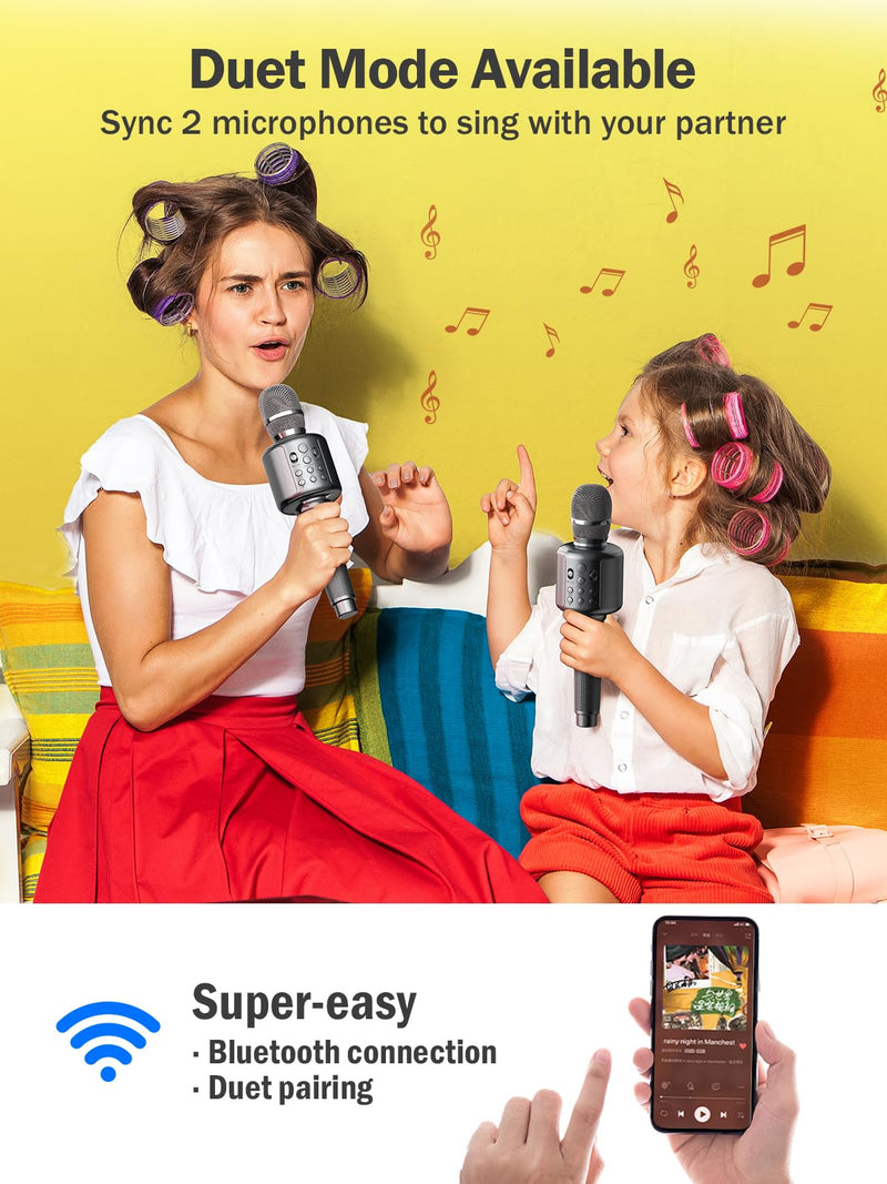 Wireless Bluetooth Karaoke Microphone, Built-in Loud Speaker for 10H Playback, Add Reverb/Duet Mode/Earbuds Monitoring, Portable Karaoke Machine for Entertainment & Singing Practice (Gray) Gray