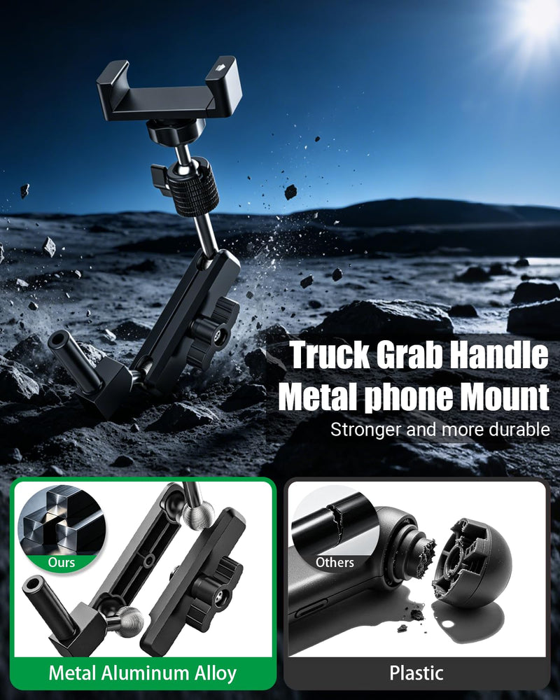 Charchendo Heavy-Duty Metal A-Pillar Grab Handle Phone Mount for Trucks | Secure Bolt-On Installation, Fits All Phones & Thick Cases up to 0.7", 360° Metal Swivel Arm, 2 Hex Keys Included