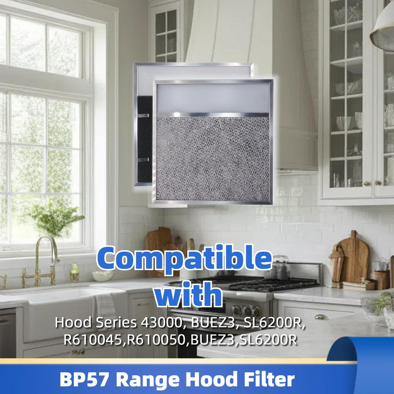BP57 Range Hood Filter with Light Lens 11-3/8 x 11-3/4 In 1-Pack Stove Hood Vent Aluminum Grease Air Filter for Broan-NuTone 43000 Series Kitchen Exhaust Range Hood