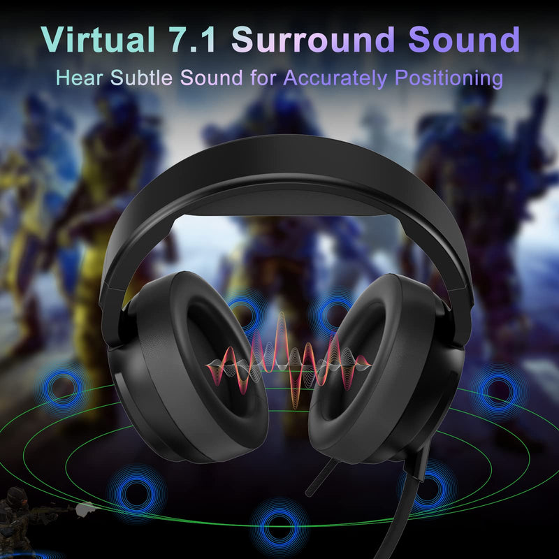 [AUSTRALIA] - Jeecoo V20U USB Pro Gaming Headset for PC - 7.1 Surround Sound Headphones with Noise Cancelling Microphone- Memory Foam Ear Pads RGB Lights for Laptops 