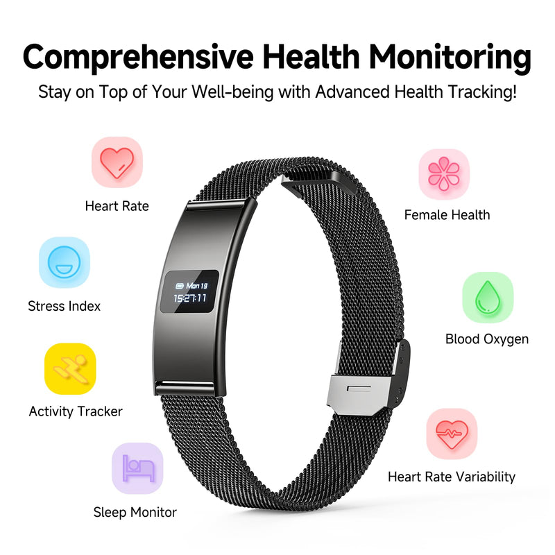 Smart Bracelet, Subscription-Free 24/7 Health Tracking, Heart Rate, SpO2, HRV & Sleep Tracker with IPX8 Waterproof, Wearable Activity & Fitness Tracker, 7-Day Battery, 2 Bands black&black