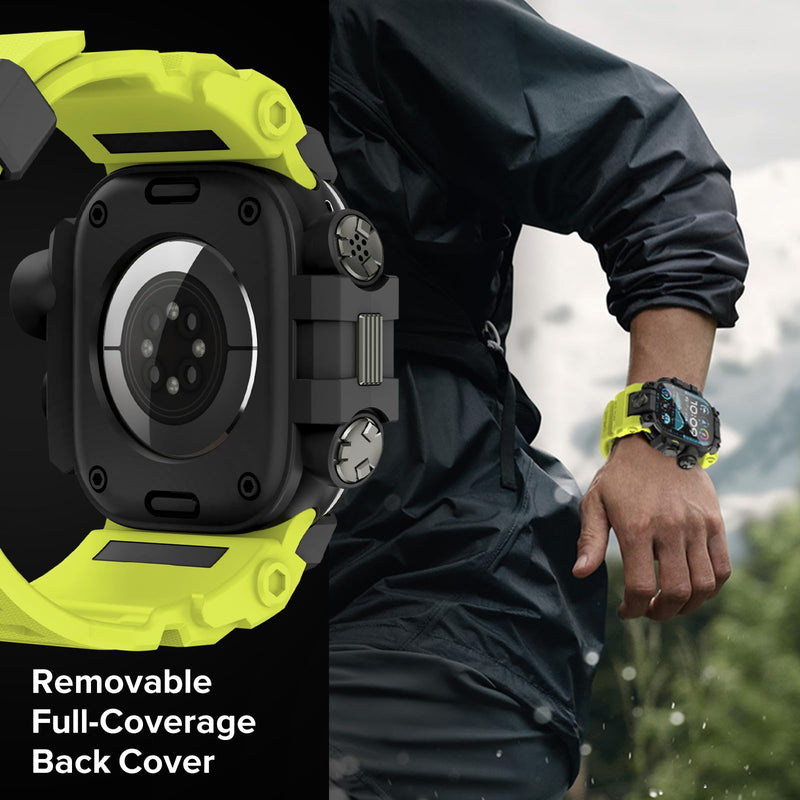 KADES 2-in-1 Removable Rugged Case with Band for Apple Watch Ultra 49mm | Military Grade Shockproof Full Cover & Built-in Tempered Glass Screen Protector for Men Sports Hiking Workout Yellow Green 49mm (with Tempered Glass)