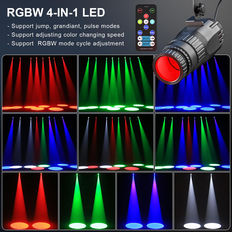 10W RGBW 4 in 1 Mini Pinspot Lights Wireless Control Spotlight Super Bright Beam Pin Spot Light Disco Ball Lights Jump Gradual Breathe Modes for Disco Party Club Wedding Theater(Black, 2) Black