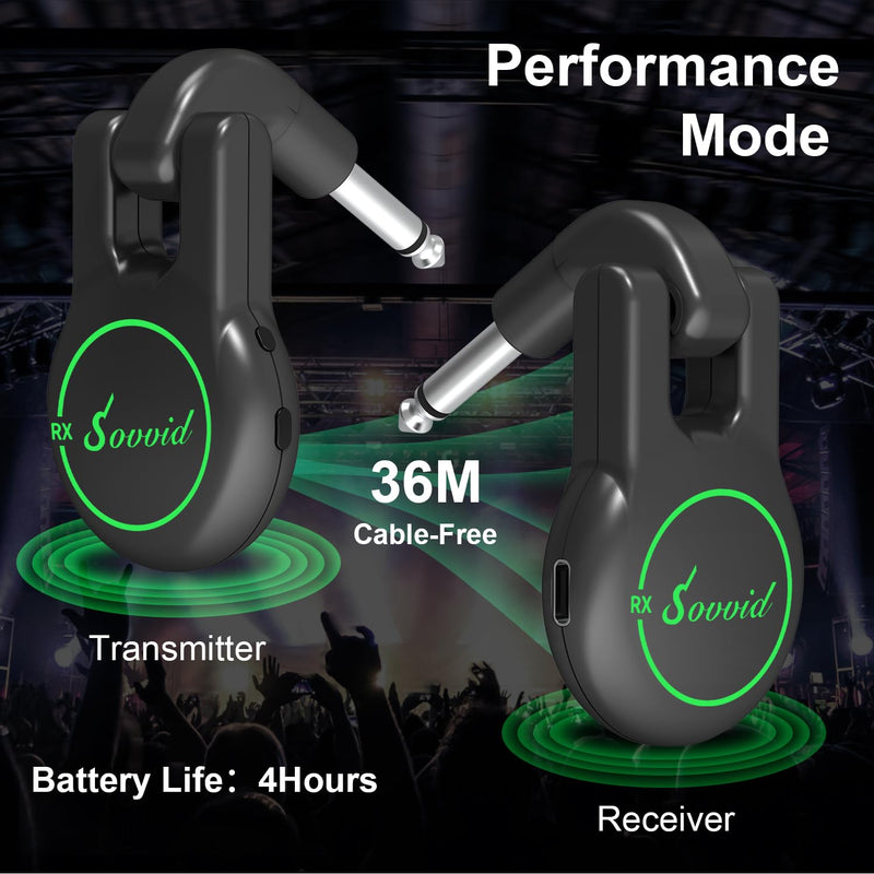 Wireless Guitar System, Wireless Guitar Transmitter Receiver Rechargeable Audio Wireless Transmitter Receiver with 11 Hours Usage Time for Electric Musical Instruments Guitar Bass