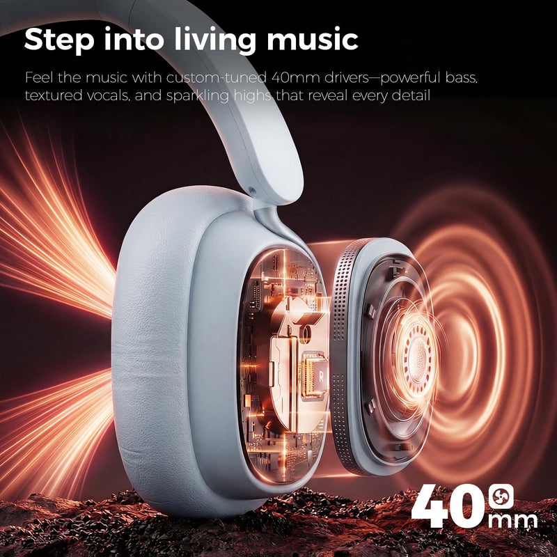havit Noise Cancelling Headphones Over Ear, Wireless Bluetooth Headphones with 132H Playtime, Fast Charge 5 Min=5H, Foldable, Dual Device, with Mic for Travel Work Office, Blue