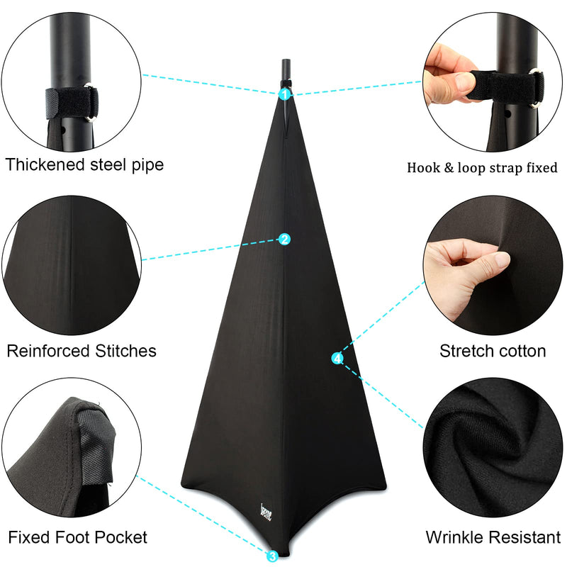 Speaker Stand Cover with 360 Degree Tripod Stand Skirt Skrim Stretchable Lycra Fabric Covers with Free Storage Bag Two Pack Black Black-Two pack