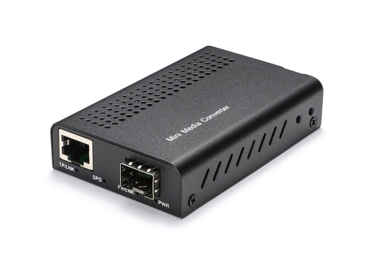 QSFPTEK Mini Unmanaged 1x 10/100/1000Base-T RJ45 to 1x 1000Base-X SFP Slot Gigabit Ethernet to Fiber Media Converter, AC 100V~240V or DC 5~12V Optional RJ45 to SFP