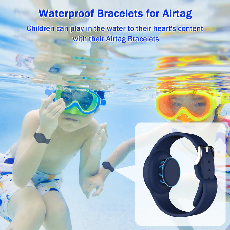 R-fun Waterproof Air Tag Bracelets for Kids [2 Pack] Compatible with Apple Air Tag Finders with Soft Silicone,Anti Lost GPS Item Finders Case Cover for Kids,Night Blue/Black Night Blue/Black